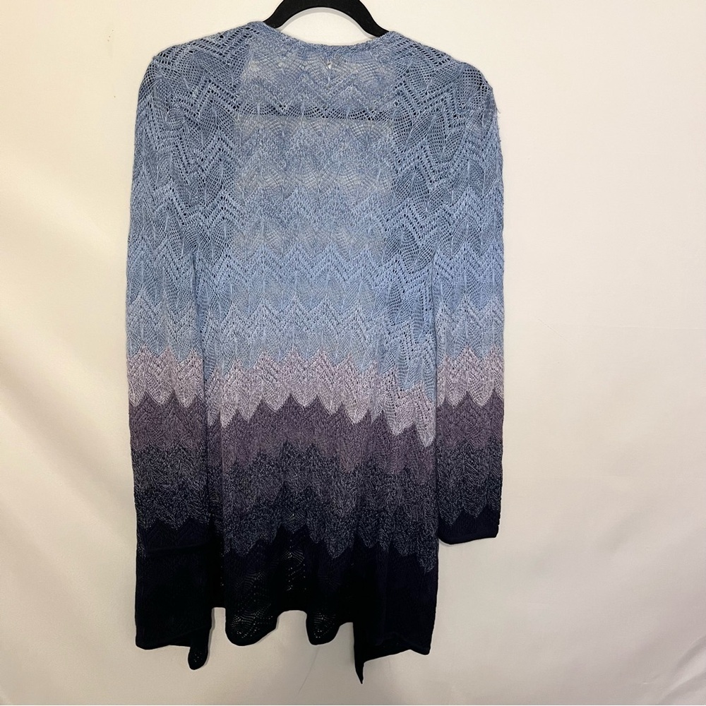 Chicos Women Cardigan 1 Open Duster Pointelle Knit Purple Blue Ombré - Picture 3 of 8
